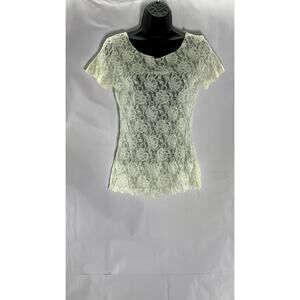 UNBRANDED Women's Cream Lace Floral Scoop-Neck Short Sleeve Top SZ S